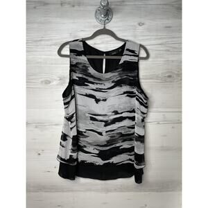APT 9 Shirt Womens XL Black White Sleeveless Abstract Print Blouse Top Polyester